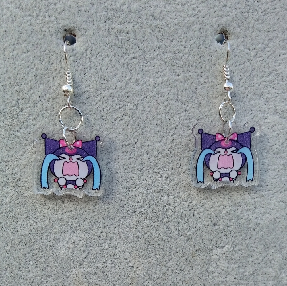 210 Sanrio Kuromi Crying Acrylic Charm Dangle Earrings Handmade 5$